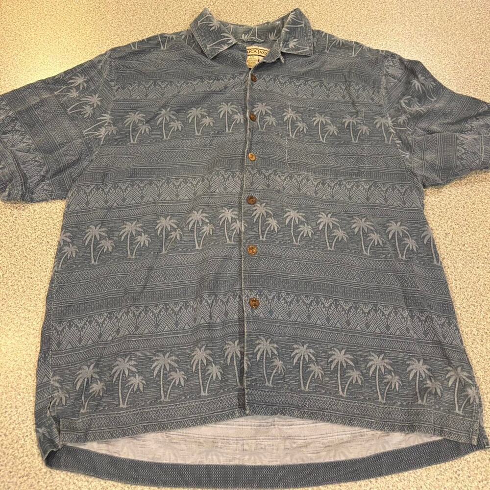 Jamaica Jaxx 100% Silk Jacquard Palm Shirt Size L